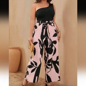 Elegant Black and Pink Floral Jumpsuit
